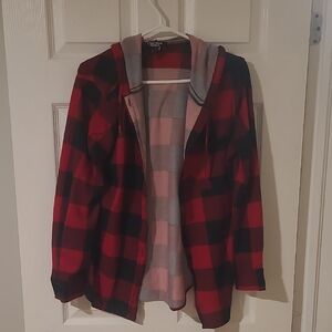 Red and Black Plaid Jacket with Hood